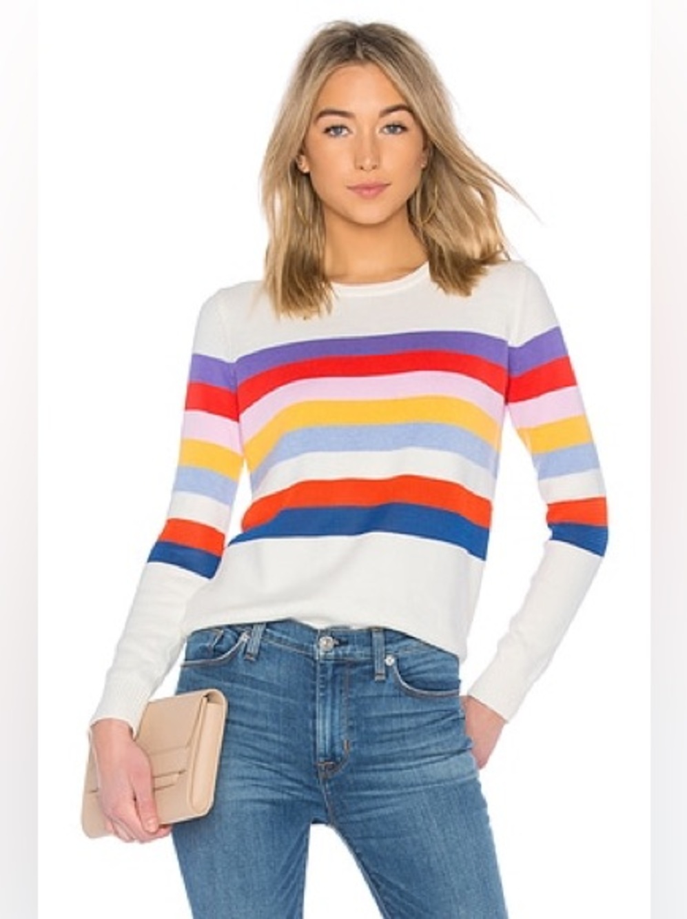 KULE The Day Trip Sweater in Cream Rainbow Stripe Size Small